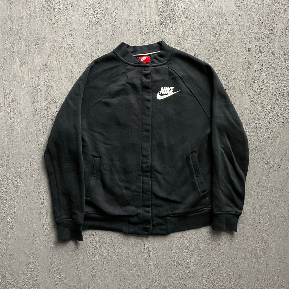 Nike sweatshirt mens Medium‎ Black bomber Snap Front